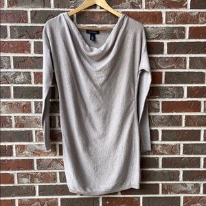 White House Black Market Beige & Metallic Cowl Neck Tunic Top or Sweater Dress